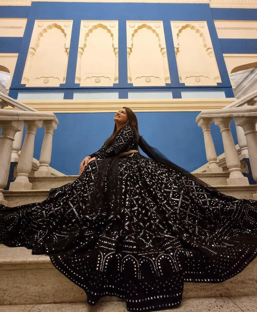 Black georgette heavy work designer wedding lehenga choli