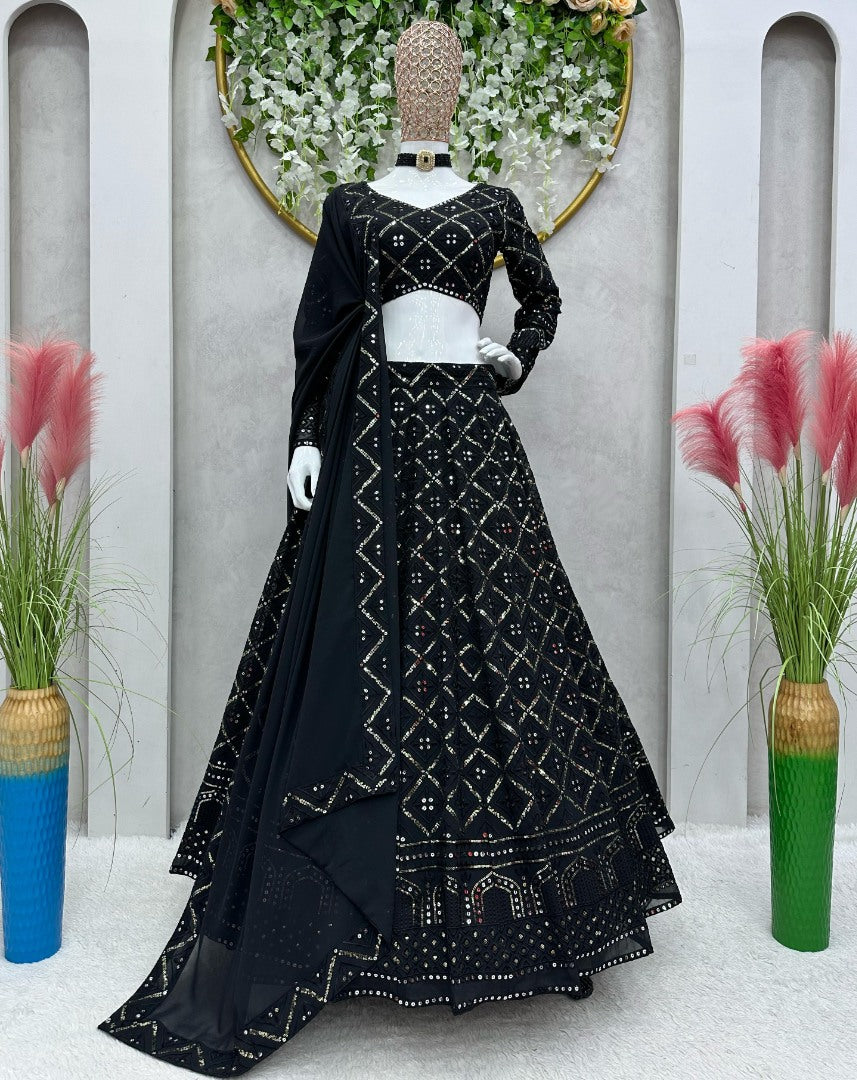 Black georgette heavy work designer wedding lehenga choli