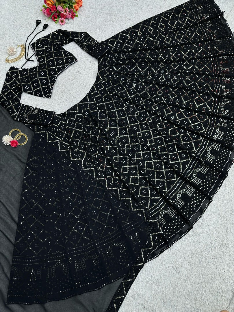 Black georgette heavy work designer wedding lehenga choli