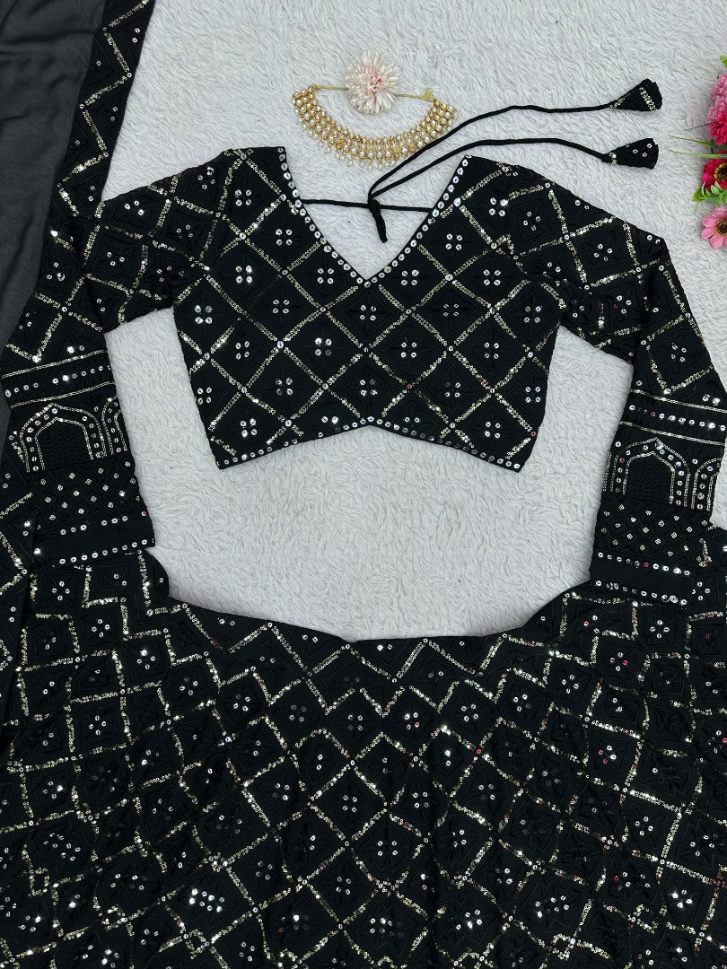 Black georgette heavy work designer wedding lehenga choli