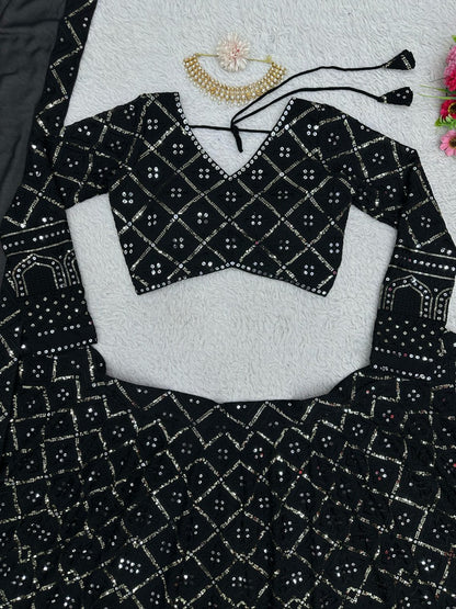 Black georgette heavy work designer wedding lehenga choli