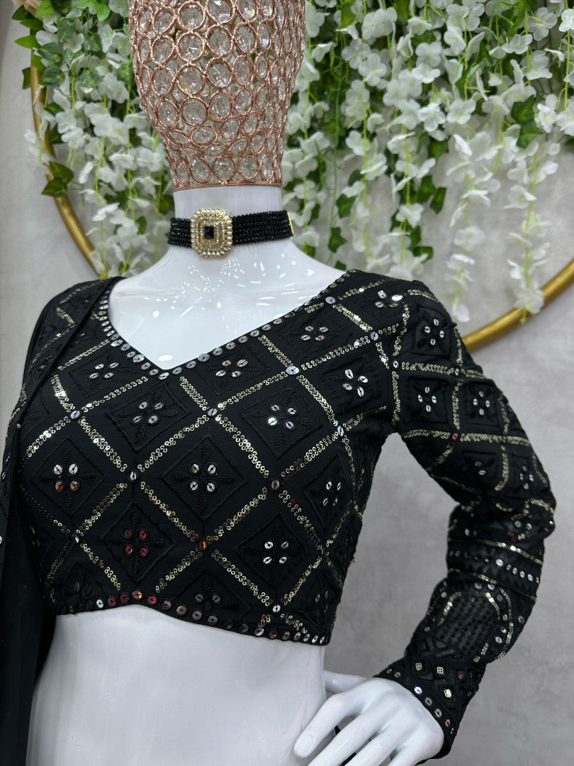 Black georgette heavy work designer wedding lehenga choli