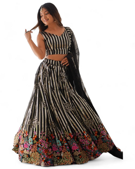 Black georgette heavy work designer wedding lehenga choli