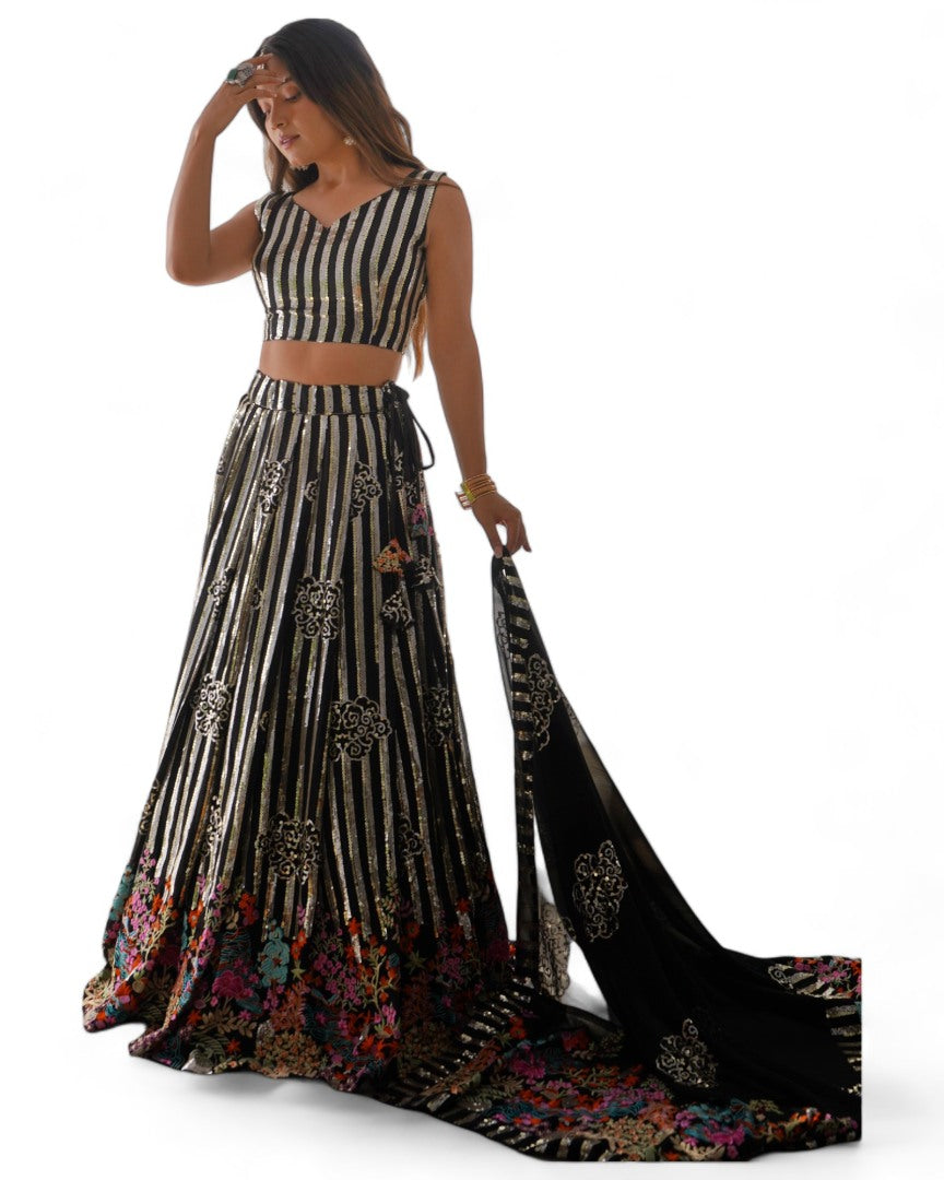 Black georgette heavy work designer wedding lehenga choli