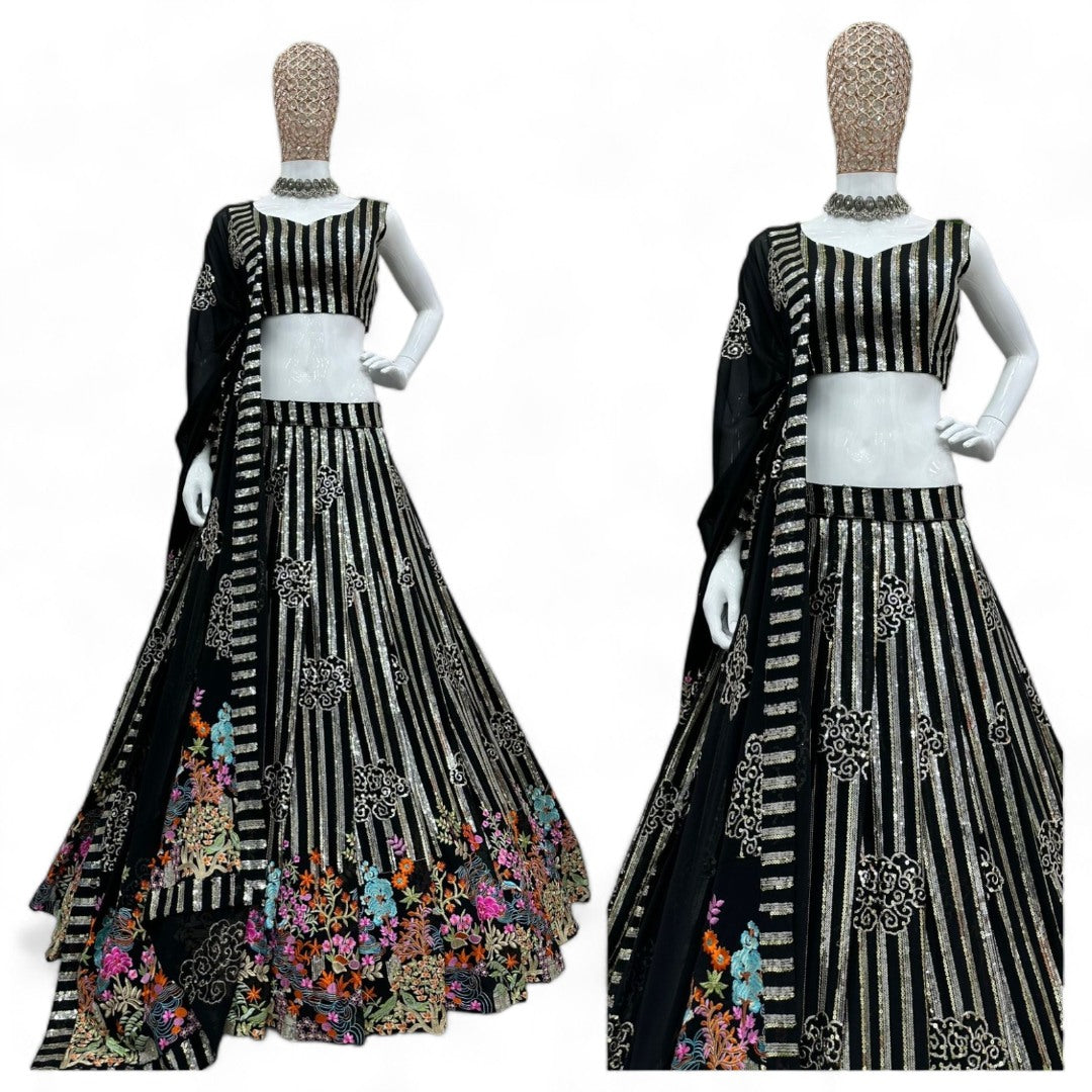 Black georgette heavy work designer wedding lehenga choli