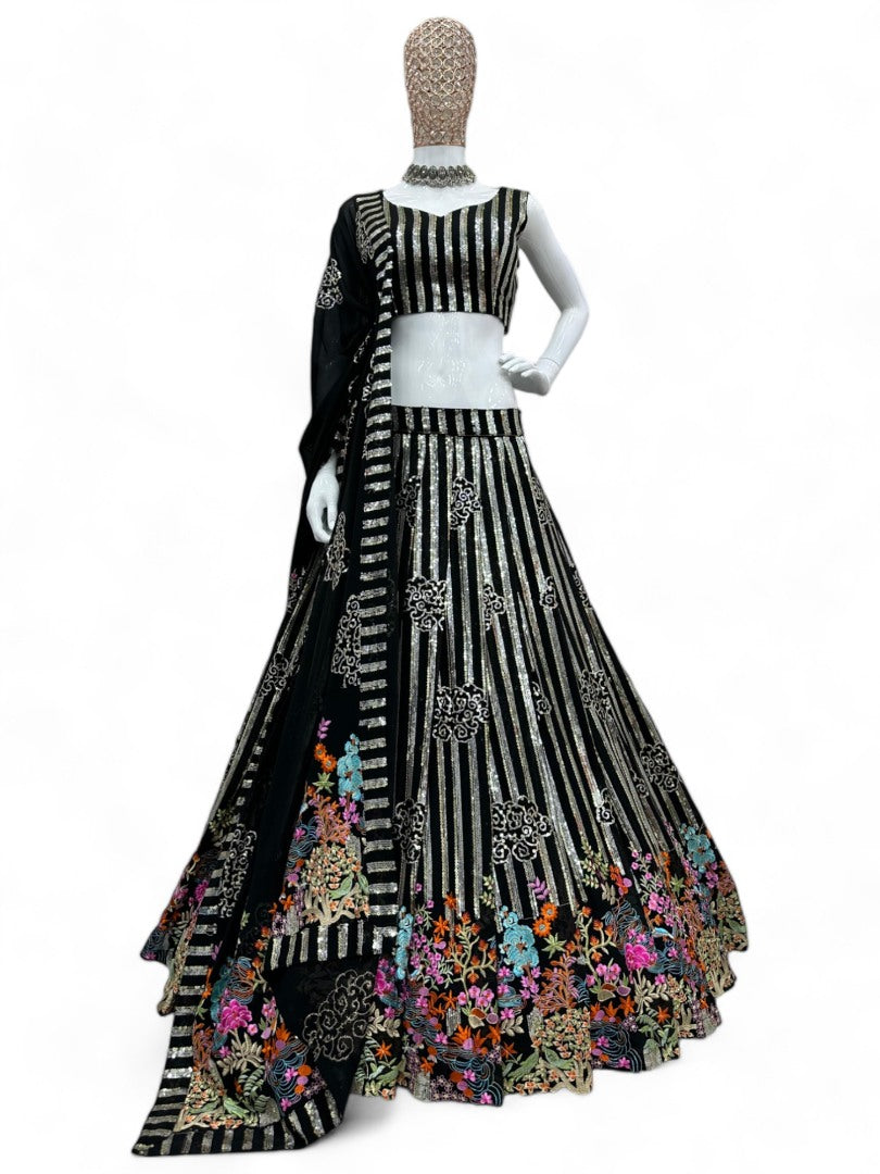 Black georgette heavy work designer wedding lehenga choli