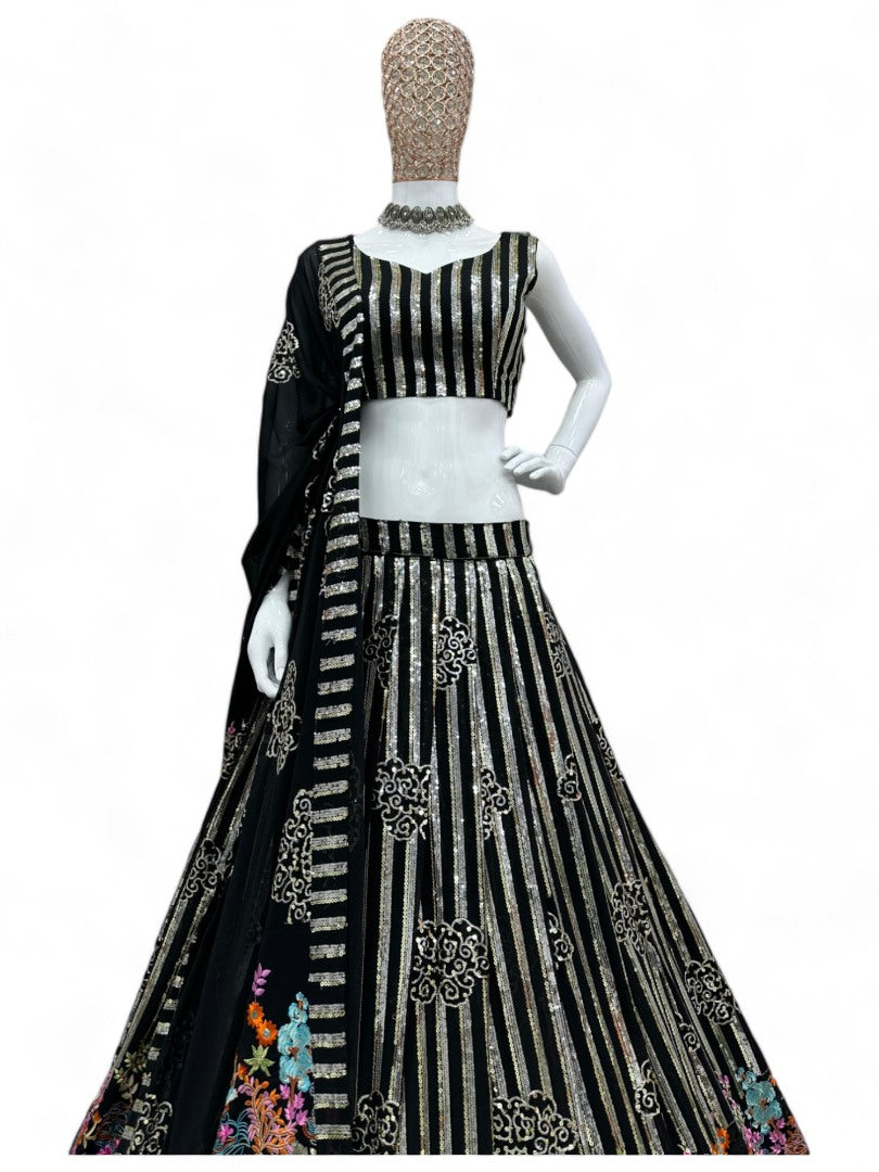 Black georgette heavy work designer wedding lehenga choli