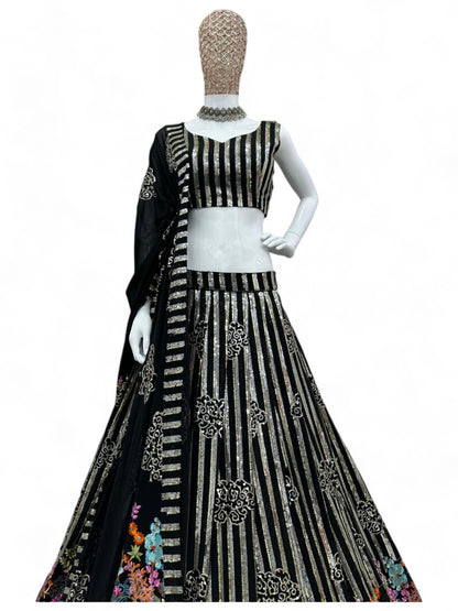 Black georgette heavy work designer wedding lehenga choli
