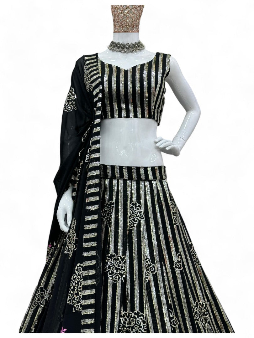 Black georgette heavy work designer wedding lehenga choli