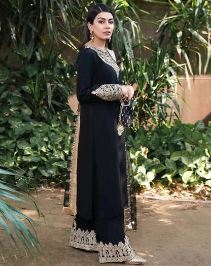 Black georgette heavy work wedding plazzo suit