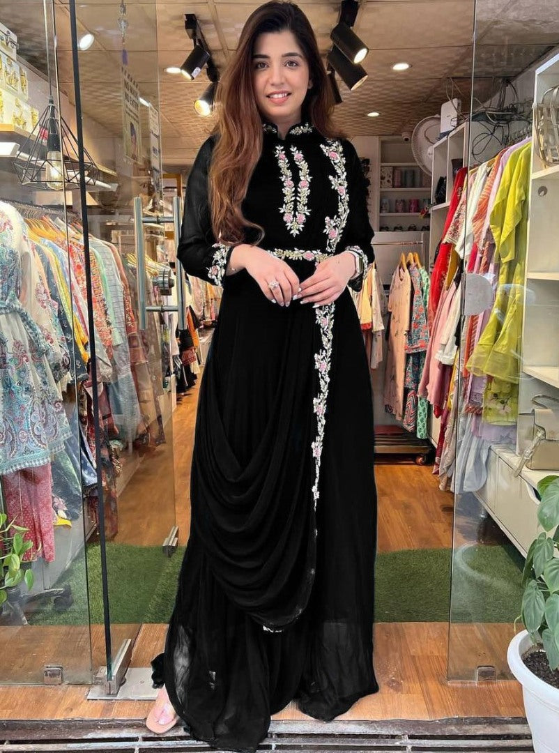 Black georgette indowestern gown