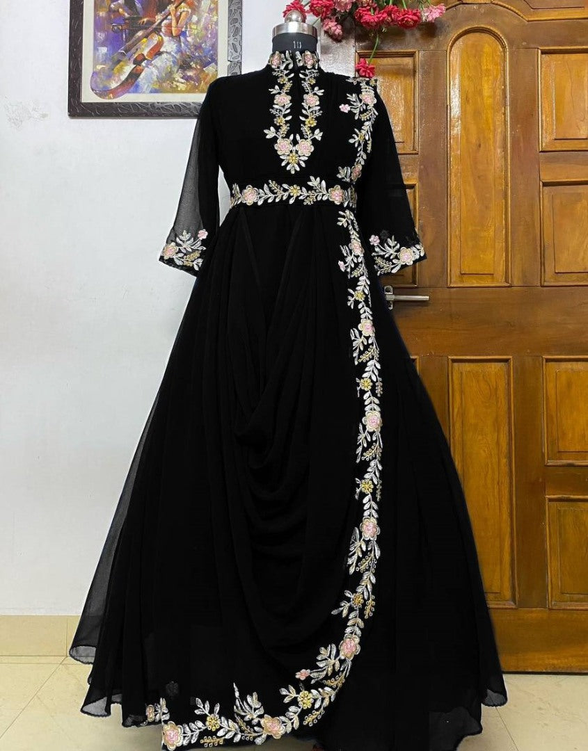 Black georgette indowestern gown