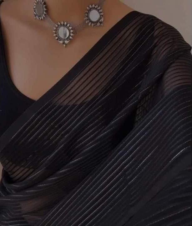 Black georgette line printed casual saree