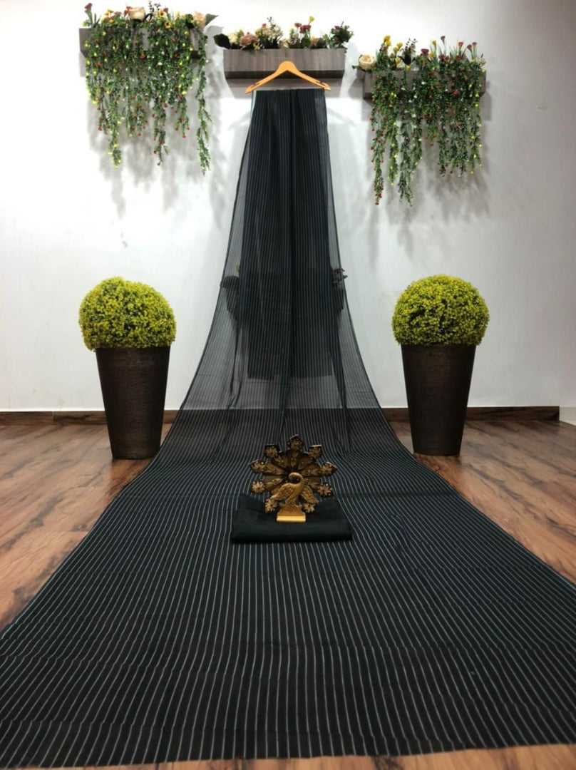 Black georgette line printed casual saree