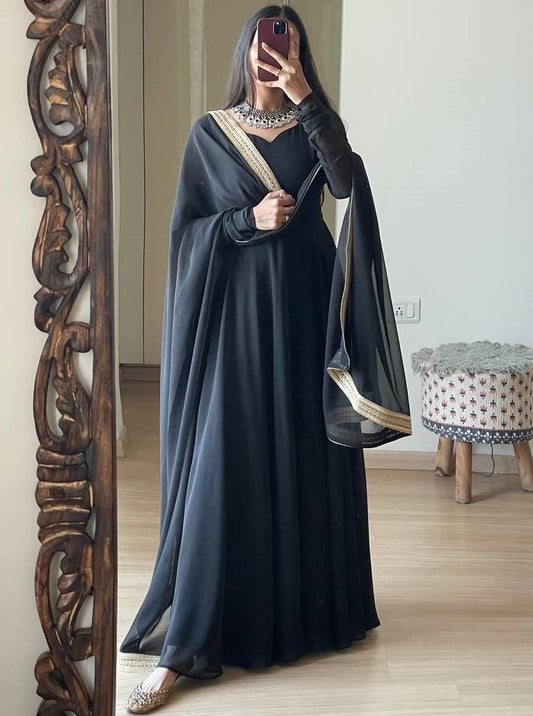 Black georgette long party wear anarkali ethnic gown