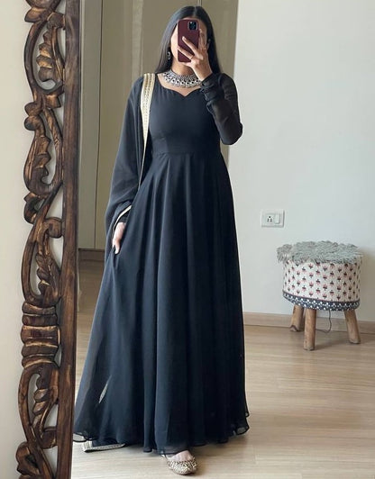 Black georgette long party wear anarkali ethnic gown