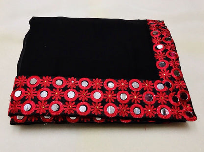 black georgette mirror work partywear saree