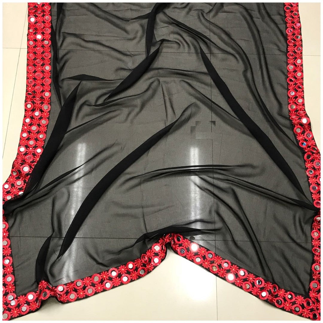 black georgette mirror work partywear saree