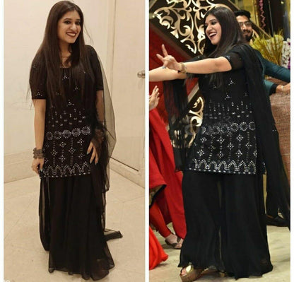 Black georgette mirror work sharara suit