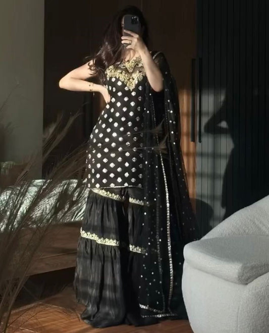 Black georgette party wear sharara suit