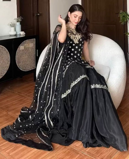 Black georgette party wear sharara suit