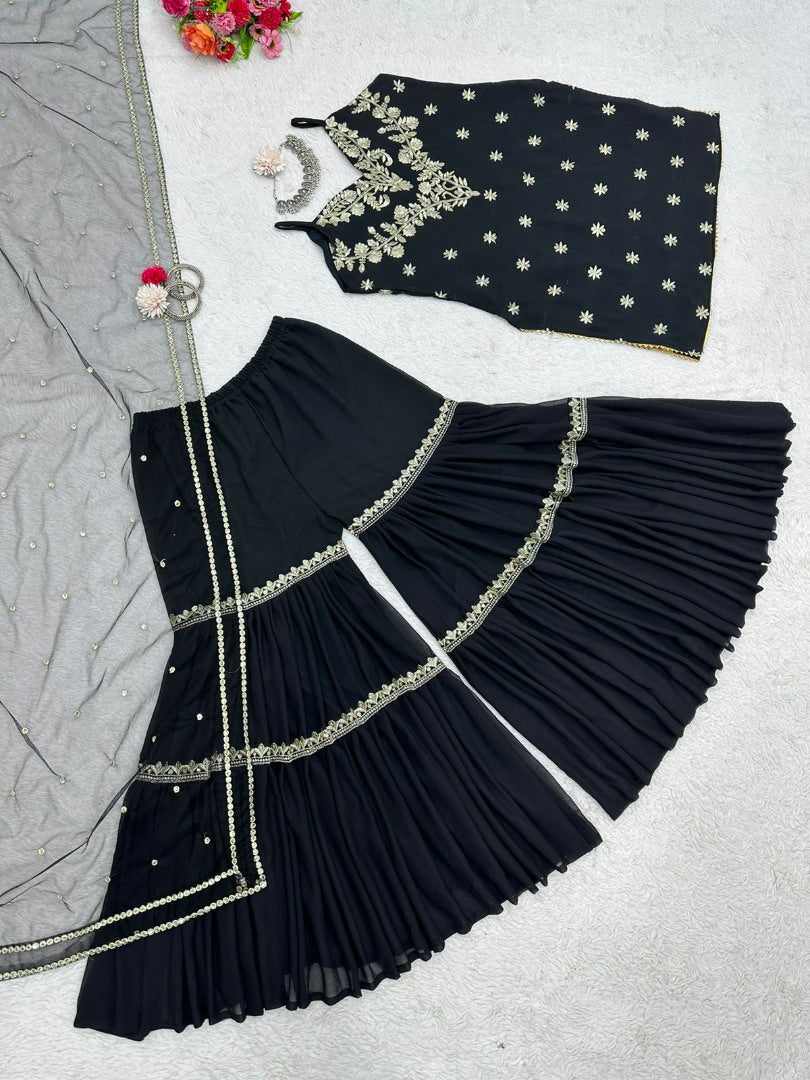 Black georgette party wear sharara suit