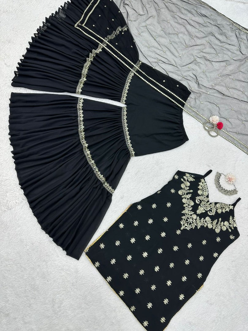 Black georgette party wear sharara suit