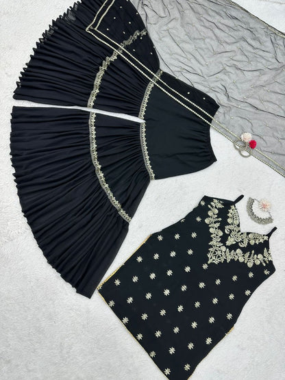 Black georgette party wear sharara suit