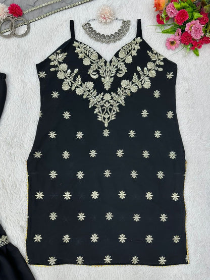 Black georgette party wear sharara suit