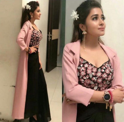 black georgette partywear indowestern lehenga with tapeta silk koti