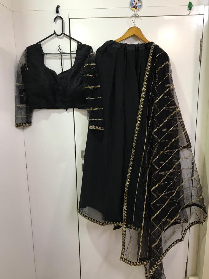 black georgette partywear lehenga with embroidered dupatta