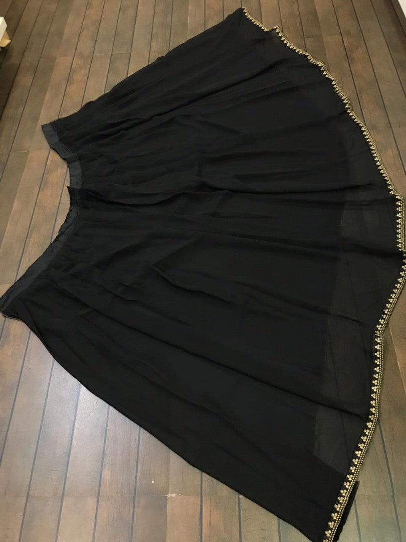 black georgette partywear lehenga with embroidered dupatta