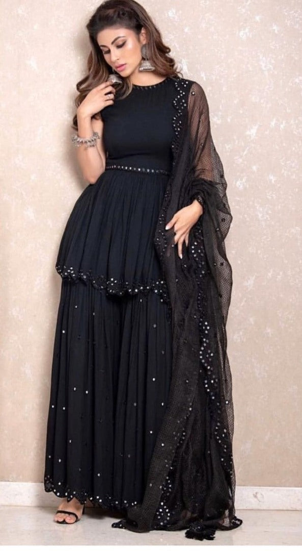 Black georgette partywear plazzo suit