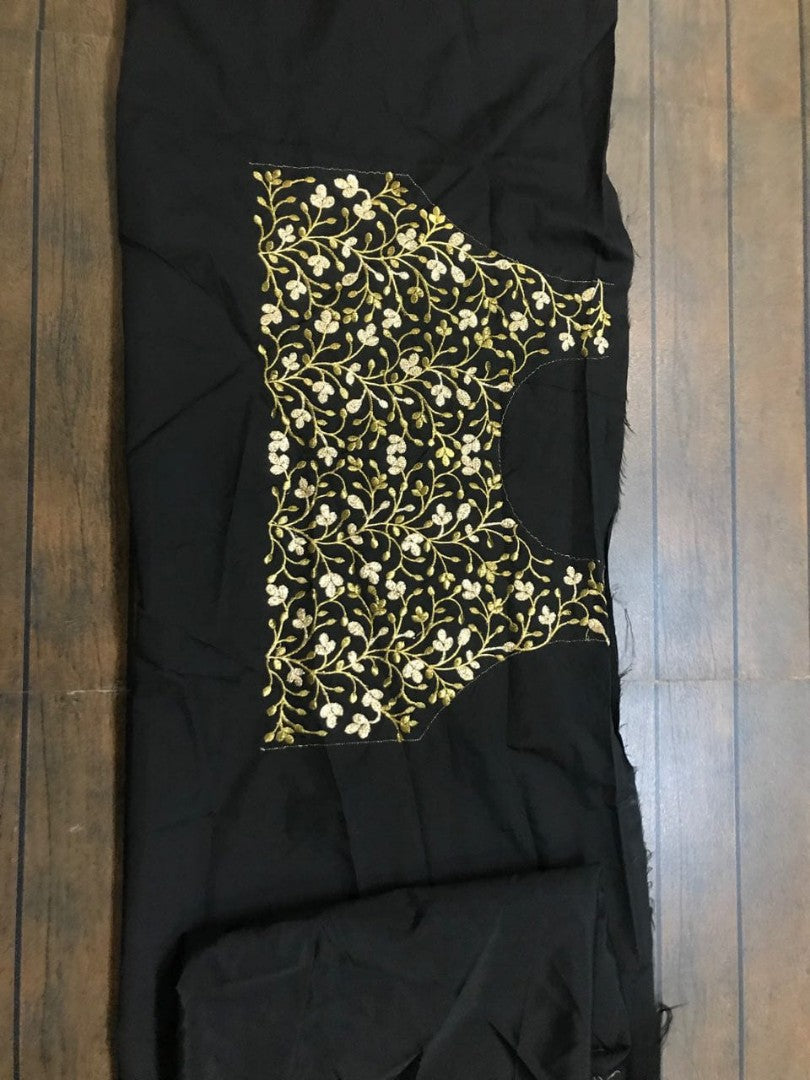 black georgette partywear saree with embroidered blouse