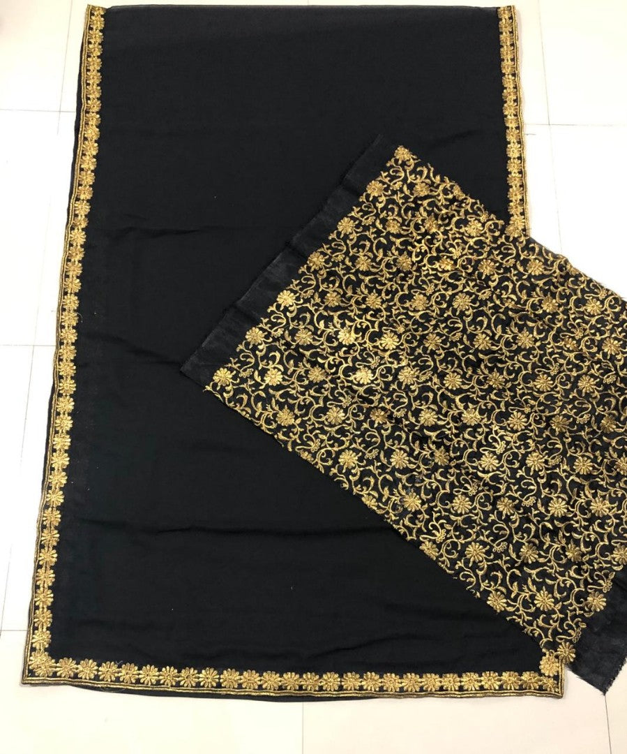 Black georgette partywear saree with heavy embroidered blouse