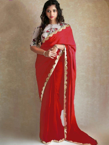 Black georgette partywear saree with sequence work gold border