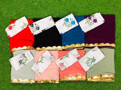 Black georgette partywear saree with sequence work gold border