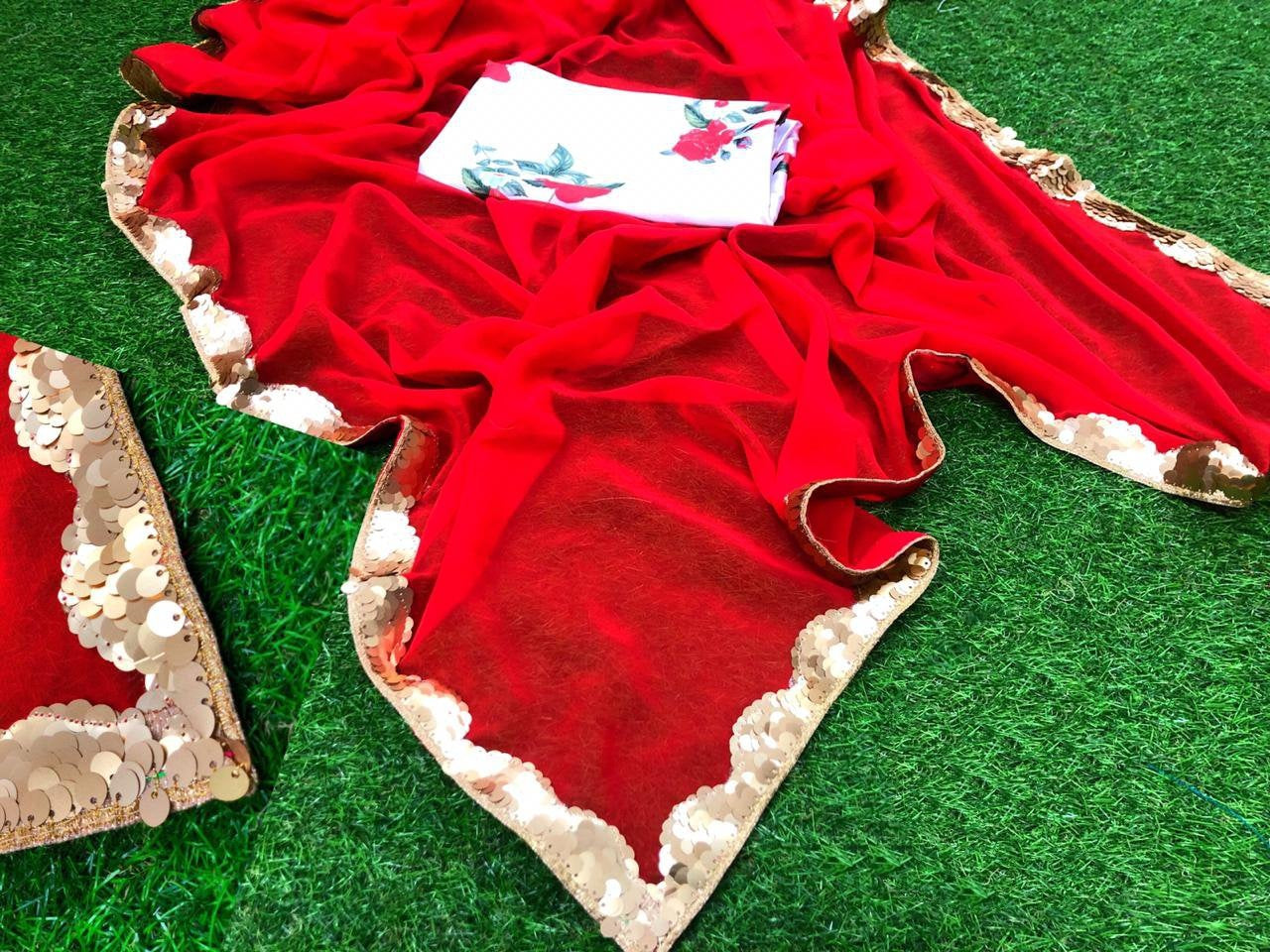 Black georgette partywear saree with sequence work gold border