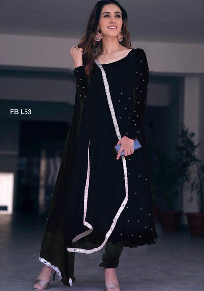 Black georgette pearl work anarkali suit
