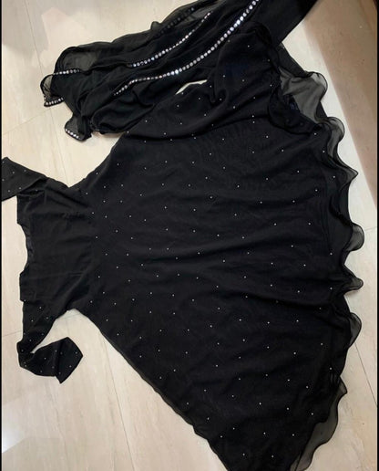 Black georgette pearl work anarkali suit
