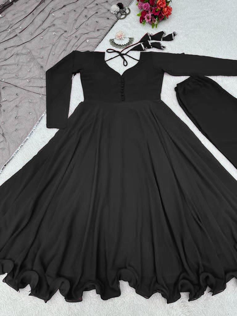 Black georgette plain party wear anarkali suit