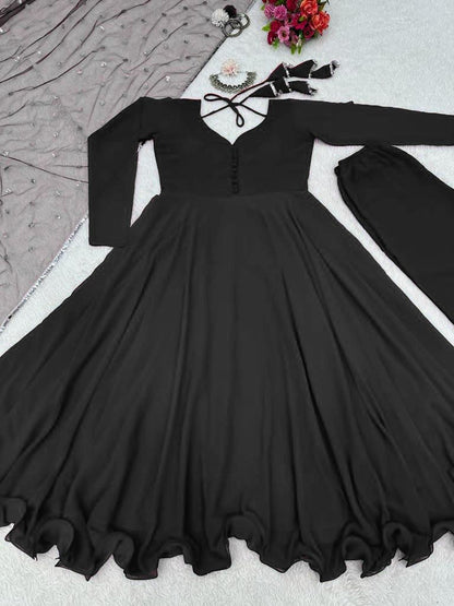 Black georgette plain party wear anarkali suit