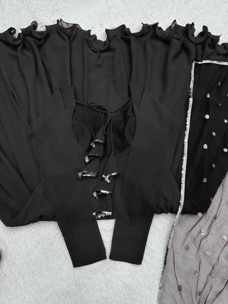 Black georgette plain party wear anarkali suit