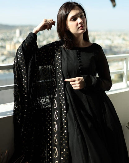 Black georgette plain party wear long anarkali suit