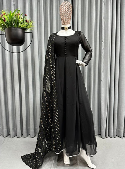 Black georgette plain party wear long anarkali suit