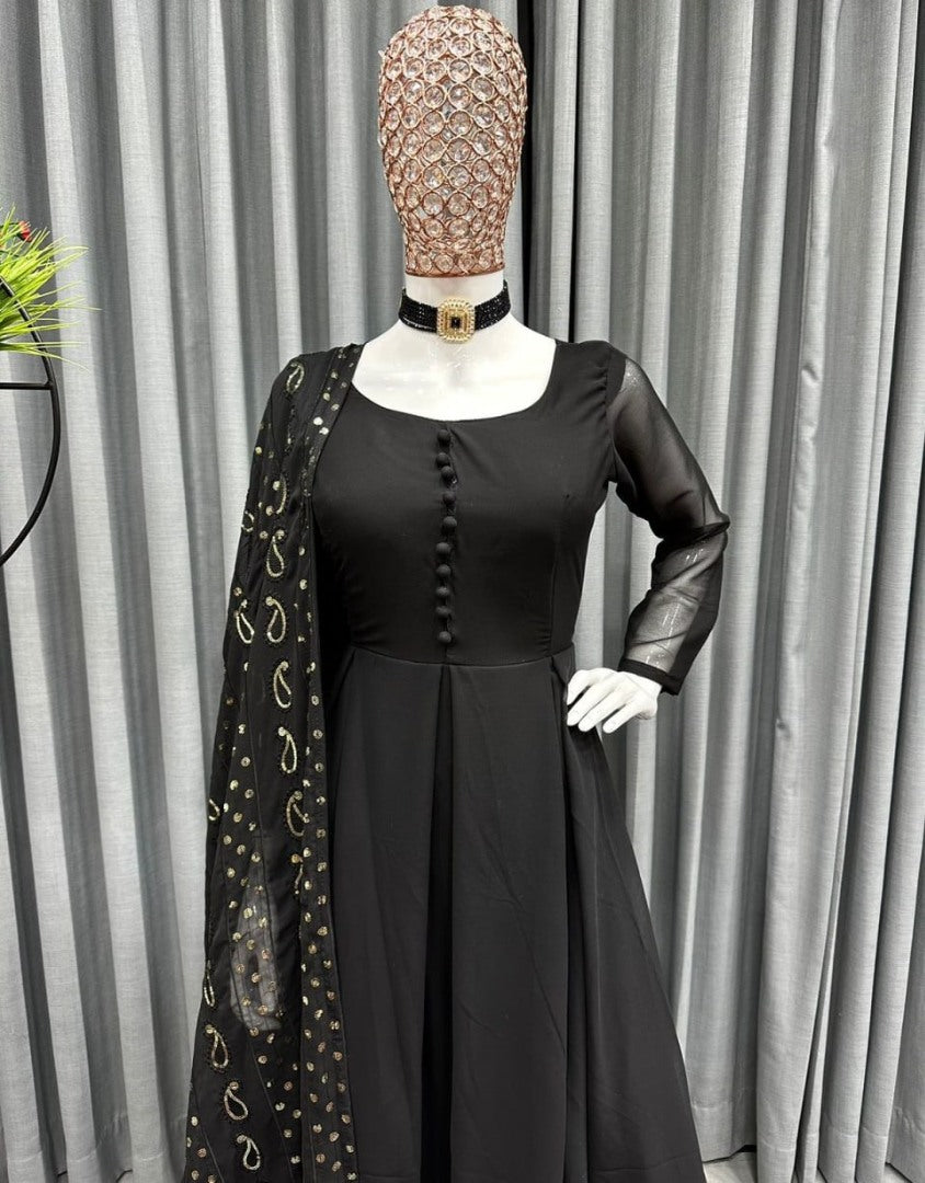 Black georgette plain party wear long anarkali suit