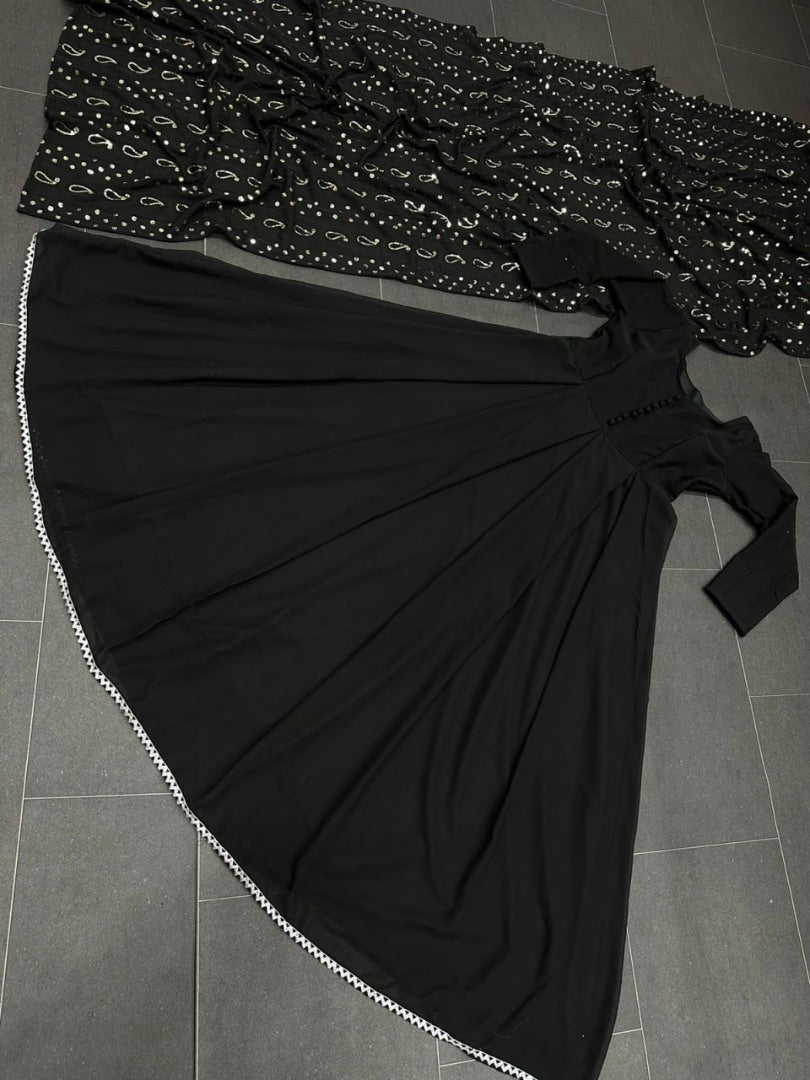 Black georgette plain party wear long anarkali suit