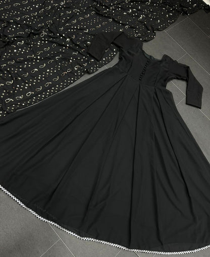 Black georgette plain party wear long anarkali suit