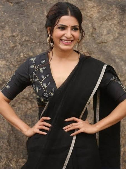 Black georgette plain partywear saree