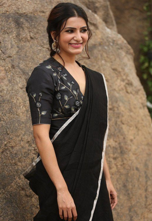 Black georgette plain partywear saree